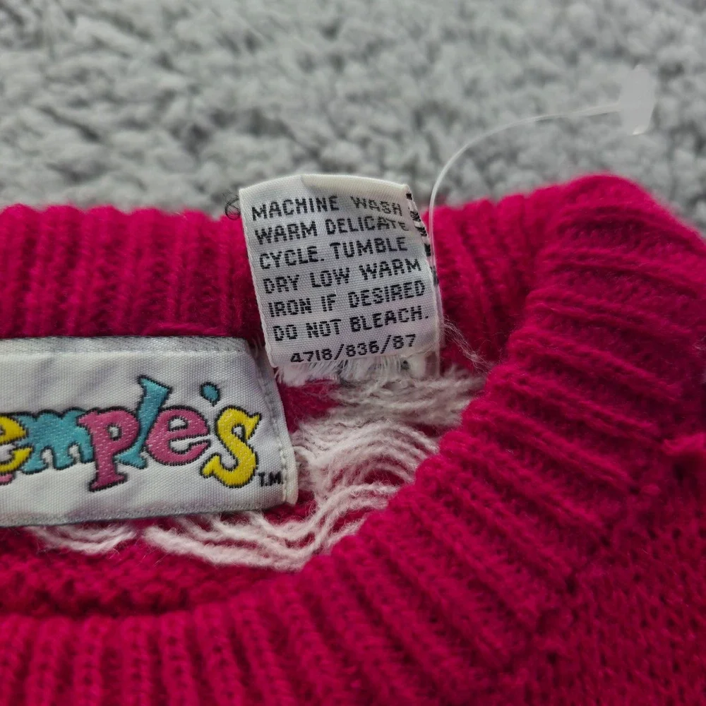 KT Kemples Girls Pink Heart Knit Sweater Vintage Size 6X Magenta Pullover